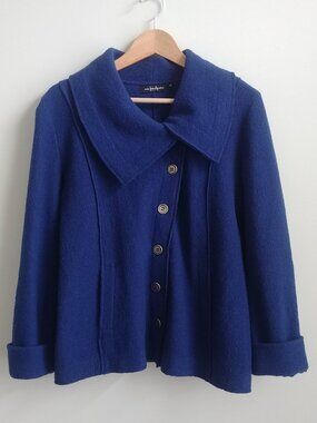 Eric Alexandre sapphire blue 100% boiled wool asymmetrical jacket 40 approx M